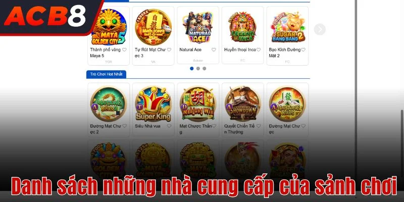 Nổ Hũ 2 Danh sách những nhà cung cấp của sảnh chơi